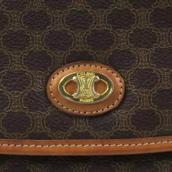 Auth CELINE Macadam Handbag Brown PVC/Leather/Goldtone authentic - Picture 7 of 16